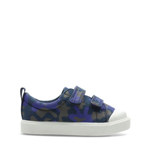 Clarks Girls City Flare Lo Toddler Canvas Navy Camo | CA-4081376